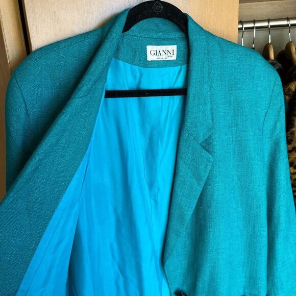 Vintage Gianni Sport Bright Teal Textured Blazer Jacket USA Made Size 14 - Picture 10 of 10